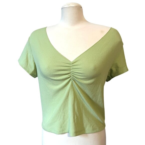 Wild Fable Green Sz XXL Textured Casual Crop Top Shirt Plus Size Cute Blouse - Picture 6 of 7
